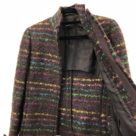 Akris Mohair Striped Blazer Brown Boucle Jacket US 10 Wool Blend Open Front - Picture 12 of 14